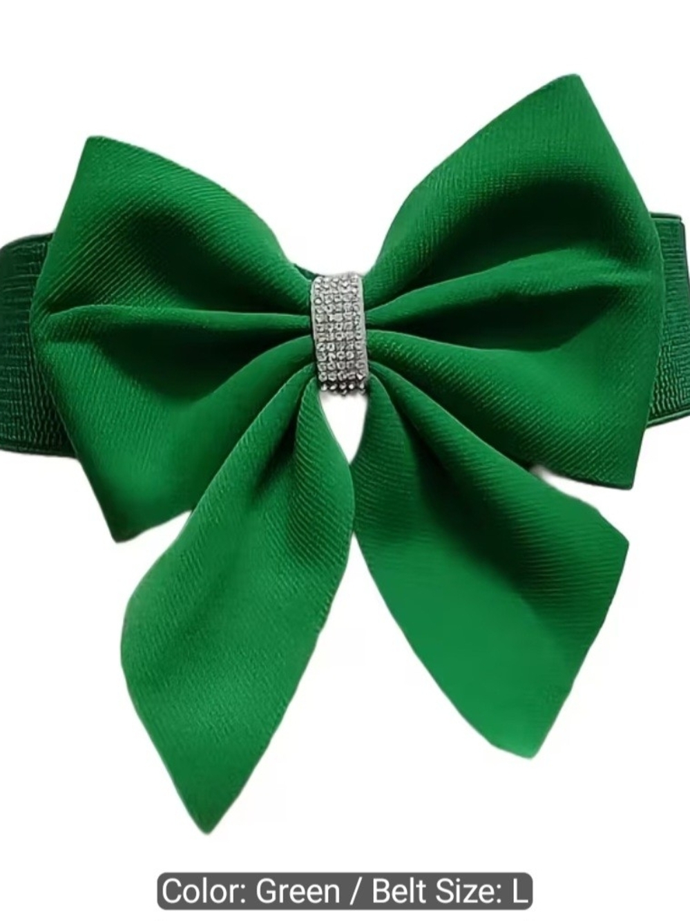 Elegant Green Bow Belt with Rhinestone Accent